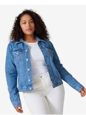 NWT Hudson Signature Jean Trucker Jacket •Women 1x• Plus Size Blue Denim $215